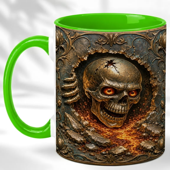Fiery Skull Coffee Mug, Dark Gothic Mug, Ceramic 11 oz