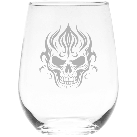 C&M Personal Gifts 17 oz Fiery Skull Design Stemless Wine Glass