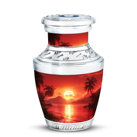 Fiery Sunset over the Tropical Paradise - Small Urn Keepsake for Human Ashes - Unique Memorial Gift - Funeral Ashes Urn - Memorial Gifts - 3 Inch, 1 Pc