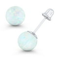 thumbnail image 1 of Fiery White Synthetic Opal Ball Bell-Type Screwback Stud Earrings in 14k White Gold, 1 of 1