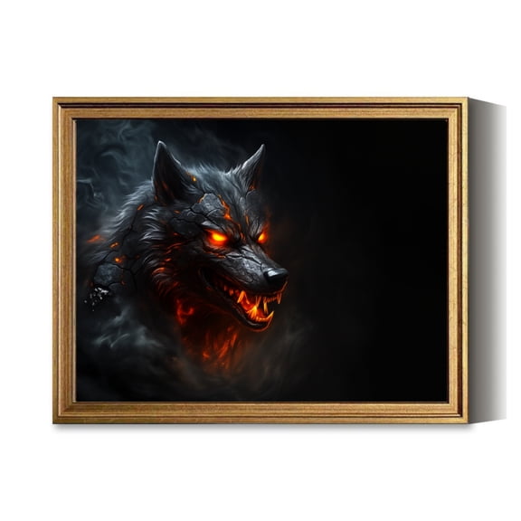 Fiery Wolf Portrait Art Vintage Gold Framed Wall Art Decor Retro Canvas Paintings for Living RoomBedroom