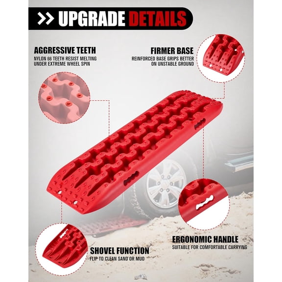 FieryRed Traction Boards Offroad, Recovery Boards with 2 Leashes and Carry Bag, 2Pcs Traction Mat Recovery Tracks for Sand Mud Snow Track Tire Ladder 4X4 (Red)