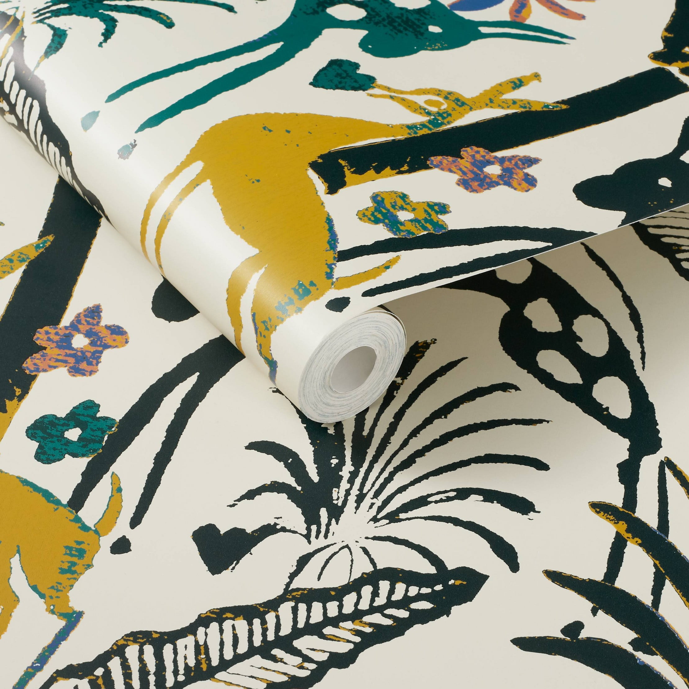 Fiesta Animals Peel and Stick Wallpaper Cream : Adhesive, Removable, Vinyl, Multicolor