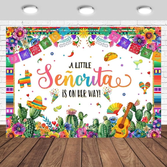 Fiesta Baby Shower Backdrop A Little Senorita is On Her Way Background for Girls Mexican Cactus Floral Baby Shower Party Decorations Banner Supplies Photo Booth Props
