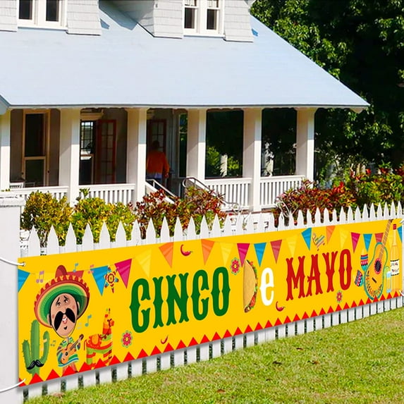Fiesta Banner Cinco De Mayo Party Supplies Mexican Themed Birthday Party Decorations Indoor and Outdoor Fence Yard Lawn Banners