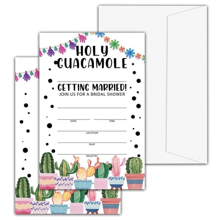Fiesta Bliss Bridal Shower Invitations - 25 Pack Fill-in Invites with Envelopes for Wedding Reception, Engagement Celebration, Bachelorette Bash, and More