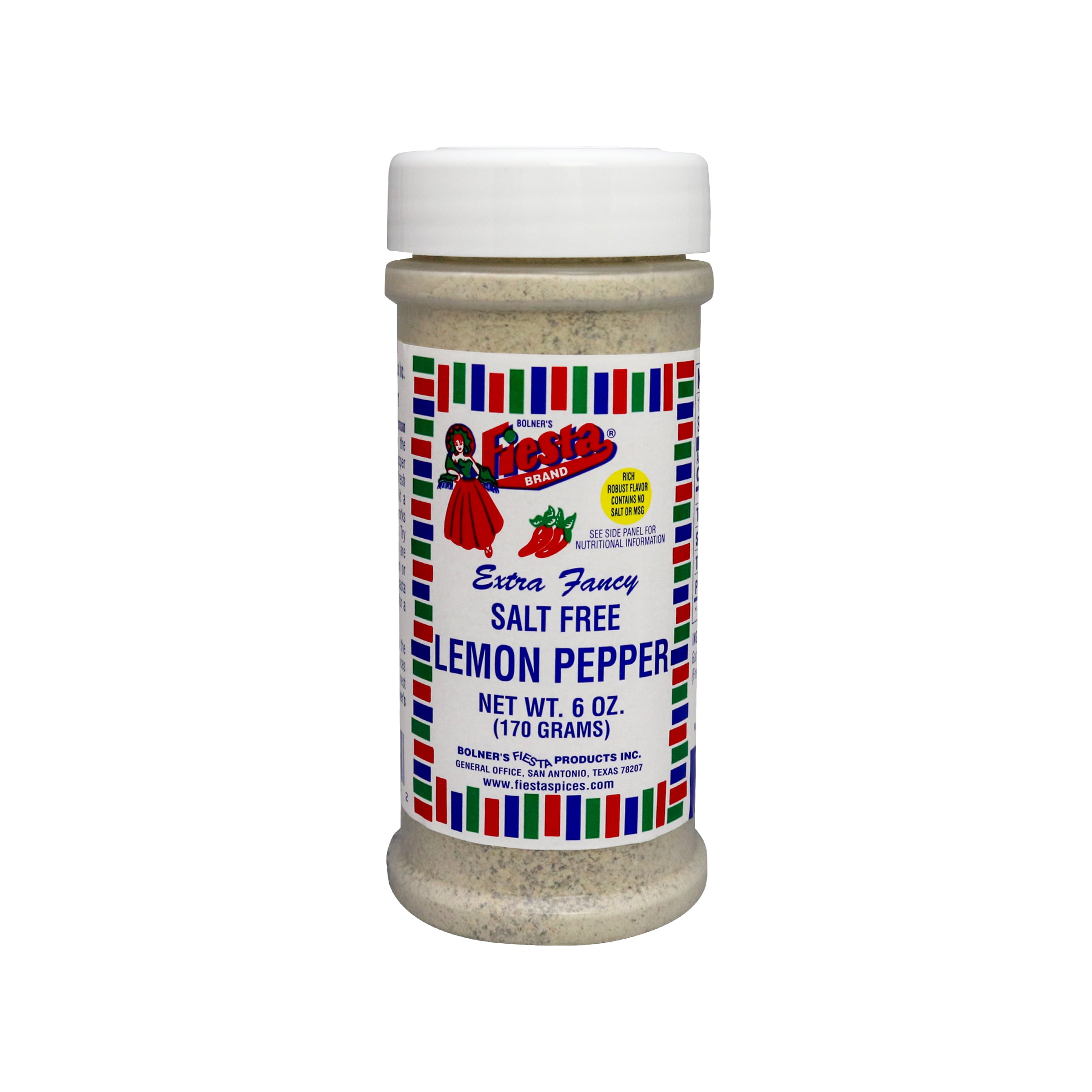 Fiesta Brand Lemon Pepper (Salt-Free), 6 oz Jar