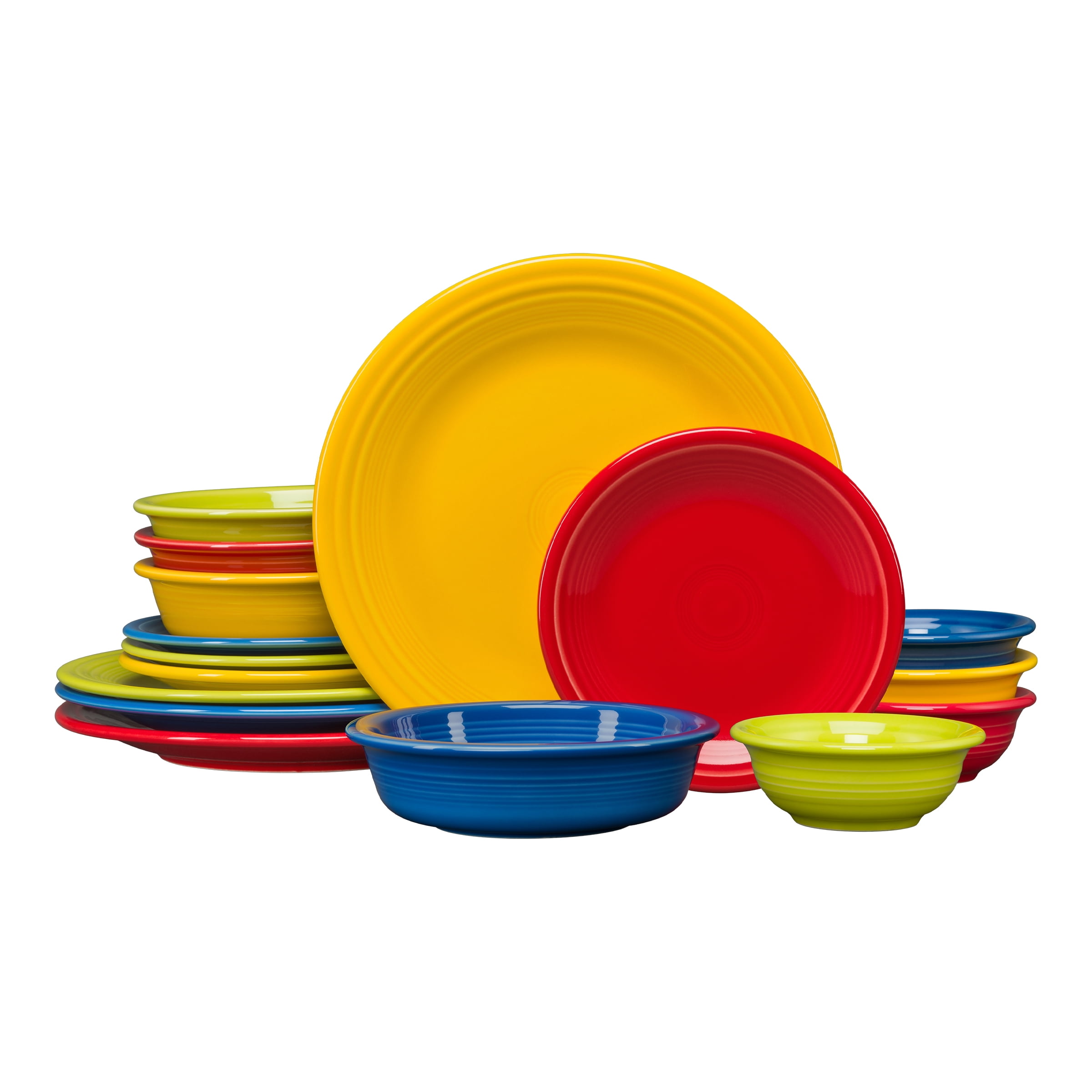Fiesta Classic 16pc Dinnerware Dishes Set in Bright Colors Scarlet Lemongrass Lapis Daffodil Walmart
