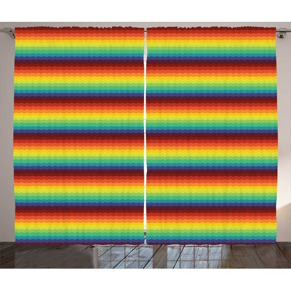 Ambesonne Fiesta Curtains 2 Panel Set, Tribal Culture Zigzags, 108" x 84", Multicolor