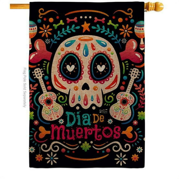 Fiesta Dia de Muertos Falltime Day of Diad 28 x 40 in. Double-Sided Decorative Vertical House Flag for Decoration Banner Garden Yard Gift