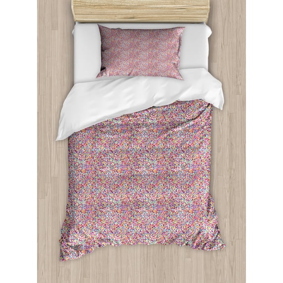 Fiesta Duvet Cover Set Twin Size, Round Rainbow Colored Confetti Pattern Celebratory Festive Illustration Abstract, Decorative 2 Piece Bedding Set with 1 Pillow Sham, Multicolor, by Ambesonne