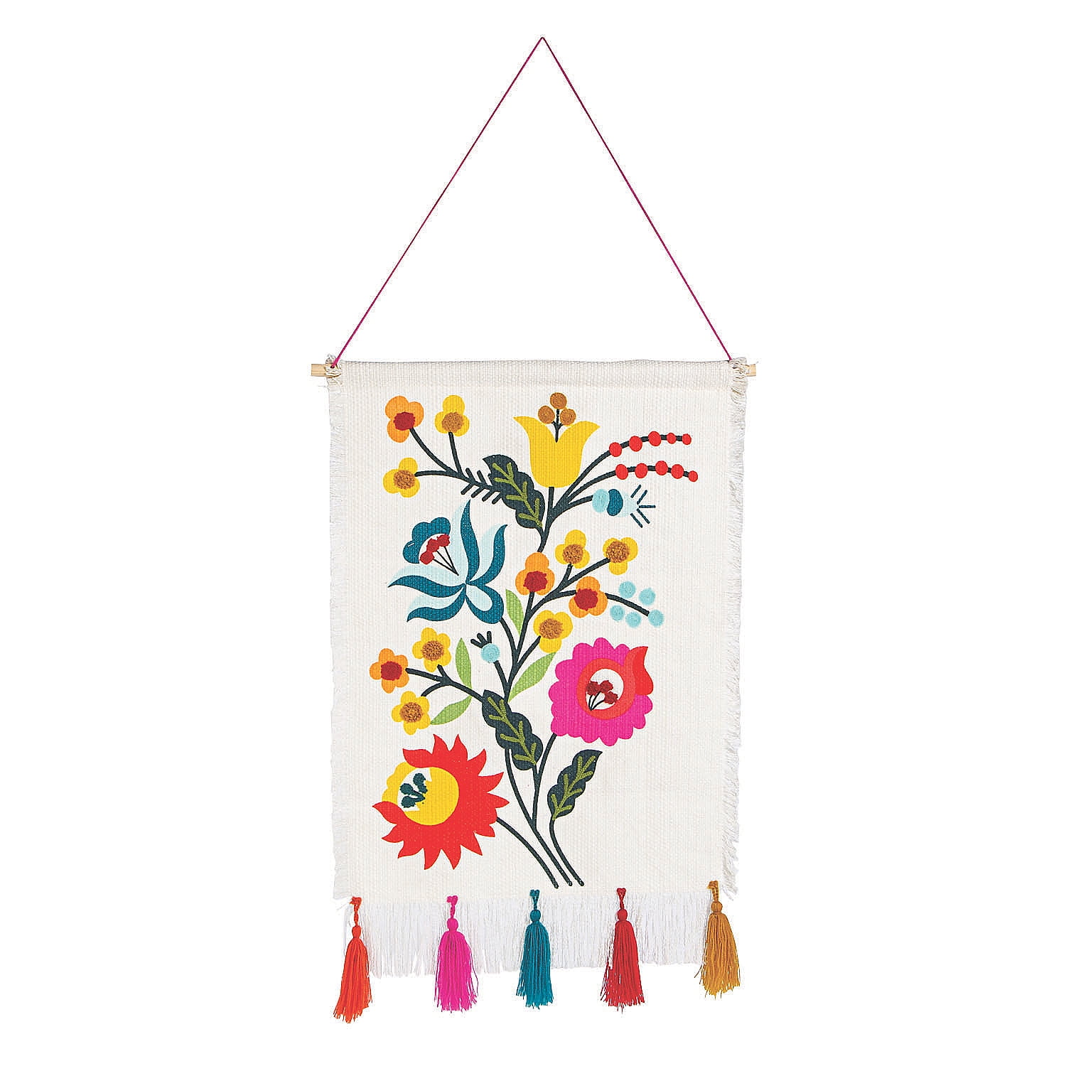Fiesta Embroidered Cotton Wall Hanging with Tassels