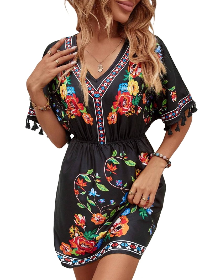 Grosy Fiesta Mexican Embroidered Dress - Plus Size Boho Summer Dress With Pockets - View #10
