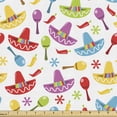 thumbnail image 1 of Ambesonne Fiesta Fabric by the Yard Upholstery, Sombrero and Maracas, 1 Yard, Multicolor, 1 of 4