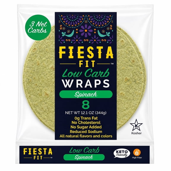 Fiesta Fit Low Carb Tortilla Wraps, Spinach, 3 Pack