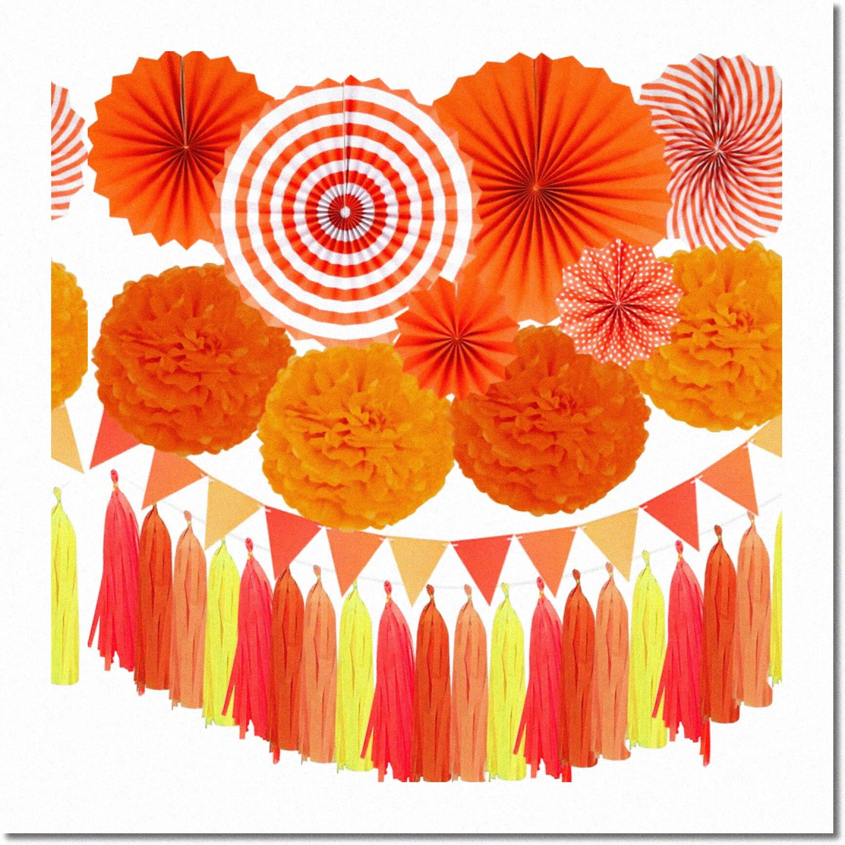Fiesta Fun Paper Fan Party Pack Vibrant Orange Decor Set with Cinco De