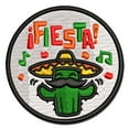 thumbnail image 1 of Fiesta Party Cactus with Sombrero Applique Multi-Color Embroidered Iron-On Patch - 3 Inch Medium, 1 of 5