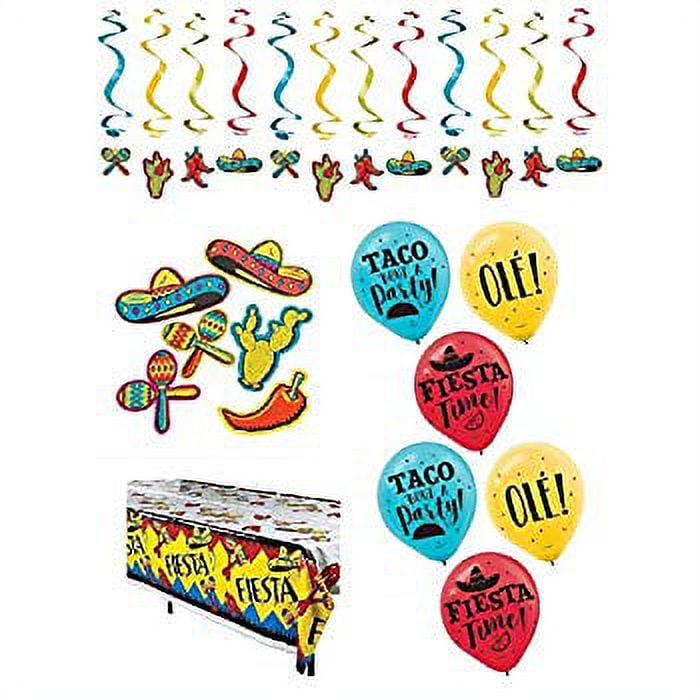 Fiesta Party Decorations Mexican Theme Cinco De Mayo Taco Tuesday Table Cover Balloons Cutouts