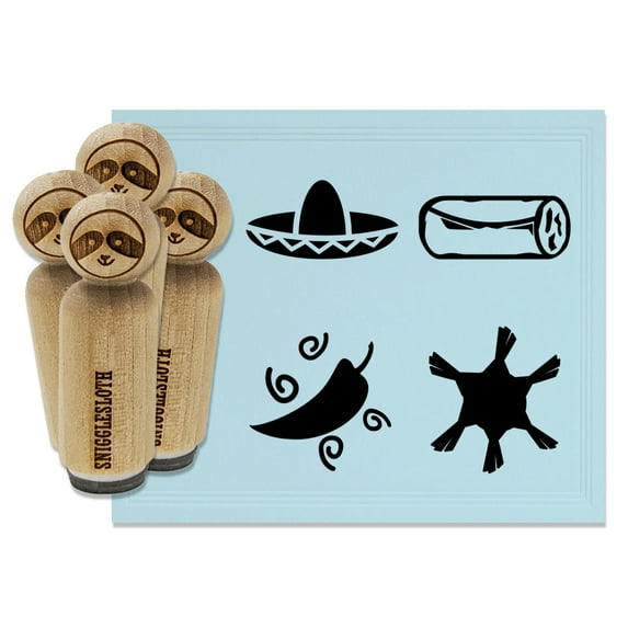 Fiesta Party Sombrero Pinata Chili Pepper Burrito Rubber Stamp Set for Scrapbooking Crafting Stamping - Mini 1/2 Inch