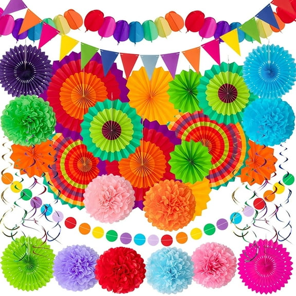 Fiesta Party Supplies Cinco De Mayo Party Decorations For Birthday Wedding Rainbow Mexican Party SuppliesMulticolored)