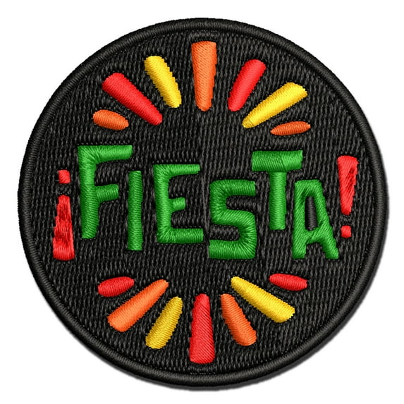 Fiesta Party Text Applique Multi-Color Embroidered Hook & Loop Patch - 2.5 Inch Small