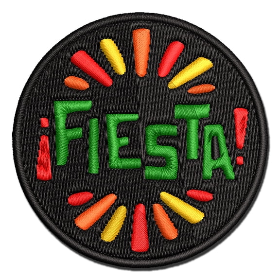 Fiesta Party Text Applique Multi-Color Embroidered Hook & Loop Patch - 3 Inch Medium