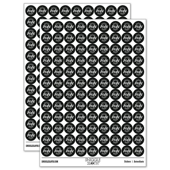 Fiesta Party Text 200+ Round Stickers - Black - Matte Finish - 0.50" Size