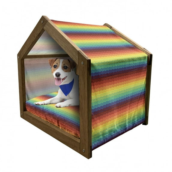 Fiesta Pet House, Mexican Inspired Colorful Chevron Zigzags 3 Dimensional Pattern Tribal Culture, Outdoor & Indoor Portable Dog Kennel with Pillow and Cover, 5 Sizes, Multicolor, by Ambesonne