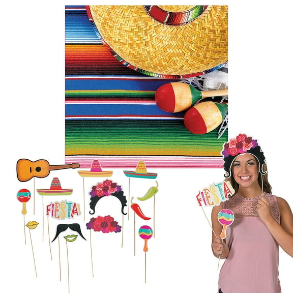 Fiesta Photo Booth Backdrop & Props Kit - 13 Pc