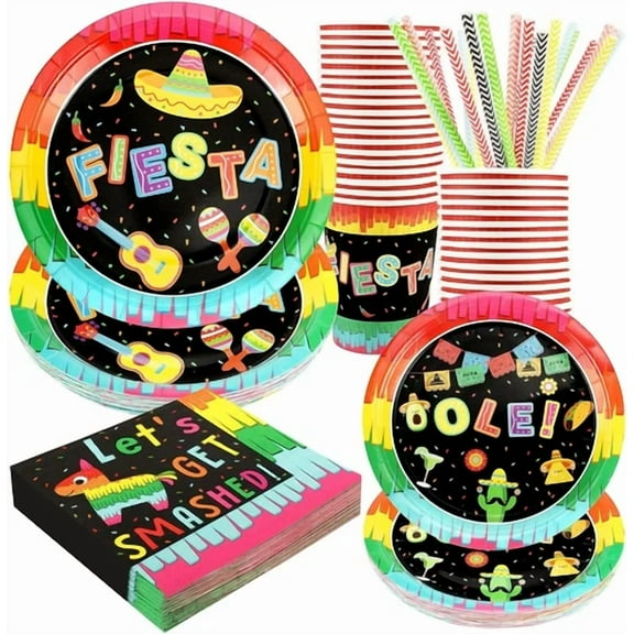 Fiesta Plates And Napkins Set Party Supplies, Disposable Mexican Party Paper Tab