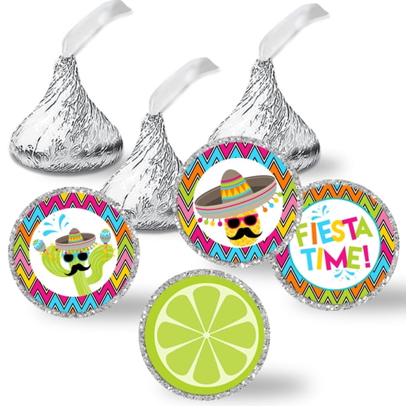 Fiesta Pool Party Birthday Chocolate Kiss Stickers 324 Count, 0.75 Inch Round Party Candy Labels, 3 Sheets of Coordinating Designs, Made in USA by Amanda Creation