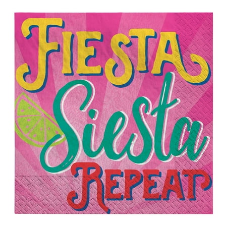 Fiesta Siesta Repeat Cinco de Mayo 16 Ct Beverage Napkins