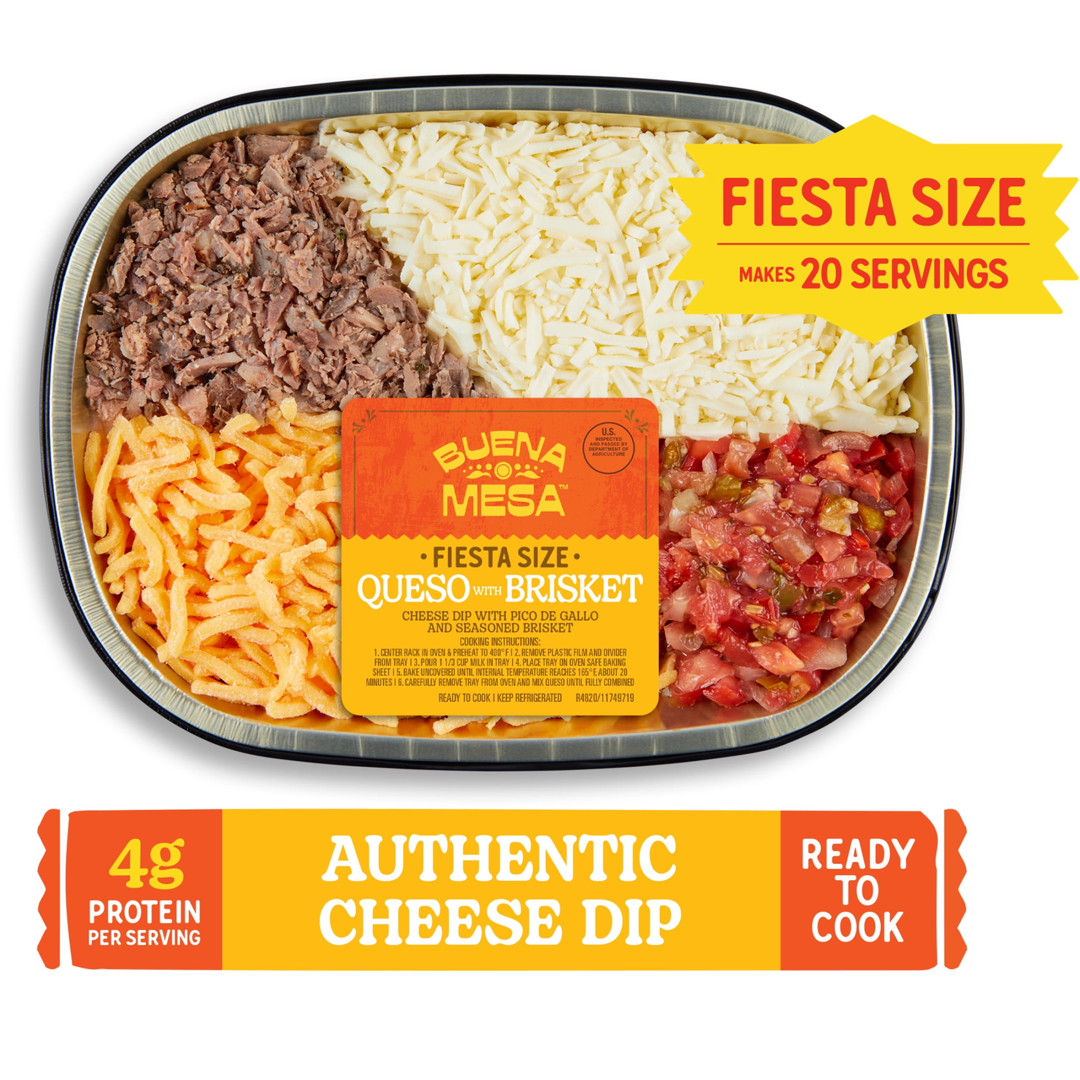 Buena Mesa Queso with Brisket and Pico De Gallo, Cheese Dip, Ready to Cook, Fiesta Size, 1.01 - 1.37 lb