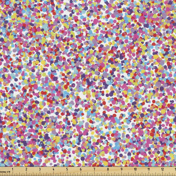 Ambesonne Fiesta Fabric by the Yard Upholstery, Round Pattern, 5 Yards, Multicolor