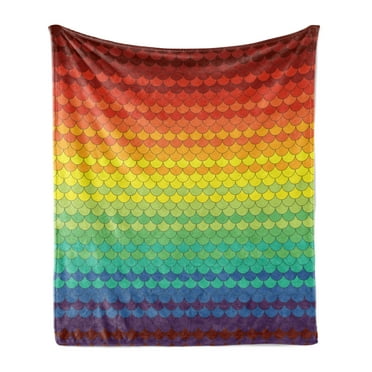 Fiesta Soft Flannel Fleece Blanket, Colorful Scale Pattern Snake and Dragon Skin Abstract Composition Rainbow Inspired, Cozy Plush for Indoor and Outdoor Use, 50" x 70", Multicolor, by Ambesonne