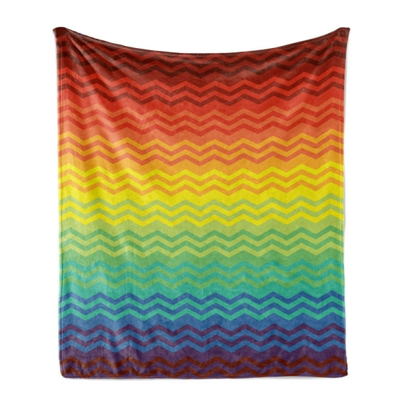 Fiesta Soft Flannel Fleece Throw Blanket, Mexican Inspired Colorful Chevron Zigzags 3 Dimensional Pattern Tribal Culture, Cozy Plush for Indoor and Outdoor Use, 70" x 90", Multicolor, by Ambesonne