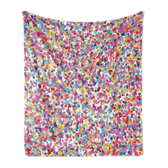 Fiesta Soft Flannel Fleece Throw Blanket, Round Rainbow Colored Pattern Celebratory Party Illustration Abstract, Cozy Plush for Indoor and Outdoor Use, 60" x 80", Multicolor, by Ambesonne