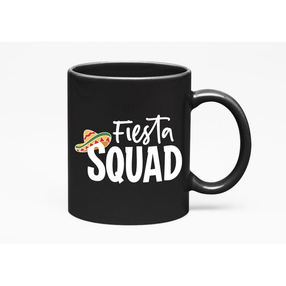 Fiesta Squad with Mexican Hat, Black 11oz Ceramic Mug