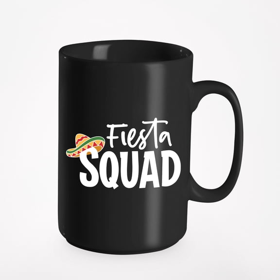 Fiesta Squad with Mexican Hat, Black 15oz Ceramic Mug