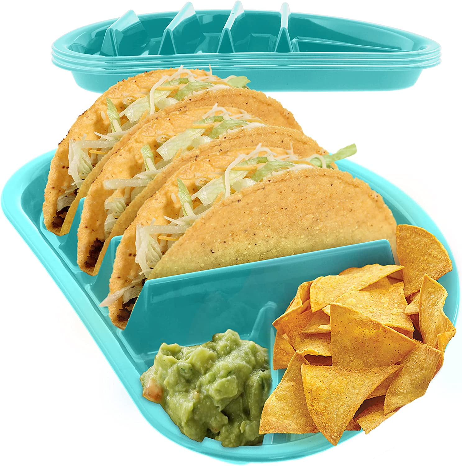 Fiesta Taco Plate, 4 Pack Each Plate Includes 3 s Plus 2 Compartments