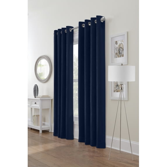 Fiesta Textured Velveteen Grommet Top Curtain Panel 52" x 95" in Navy