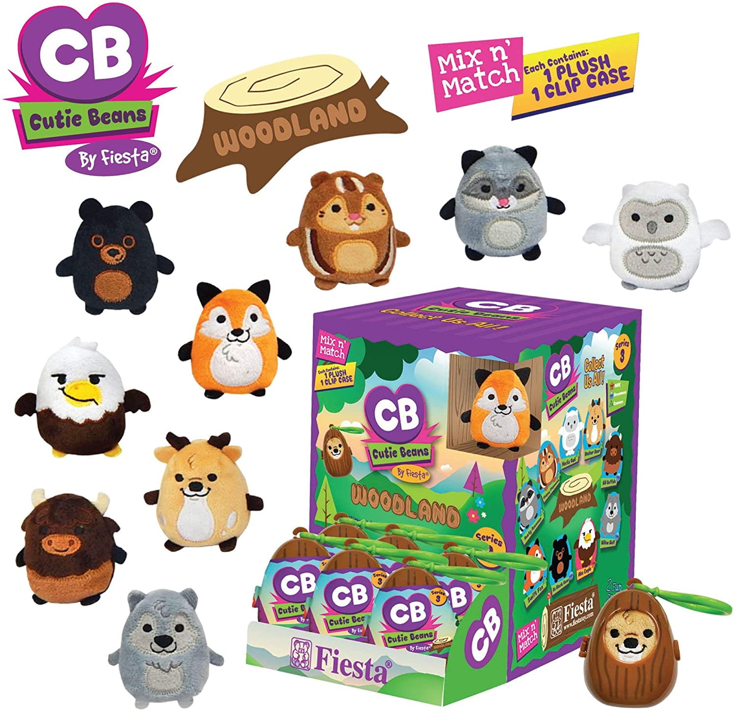 Fiesta Toys Cutie Beans Woodland Animal Series - Mystery Blind Egg - 3 Inch Bean-Filled Plush Animal with Clip On Egg Shaped Case