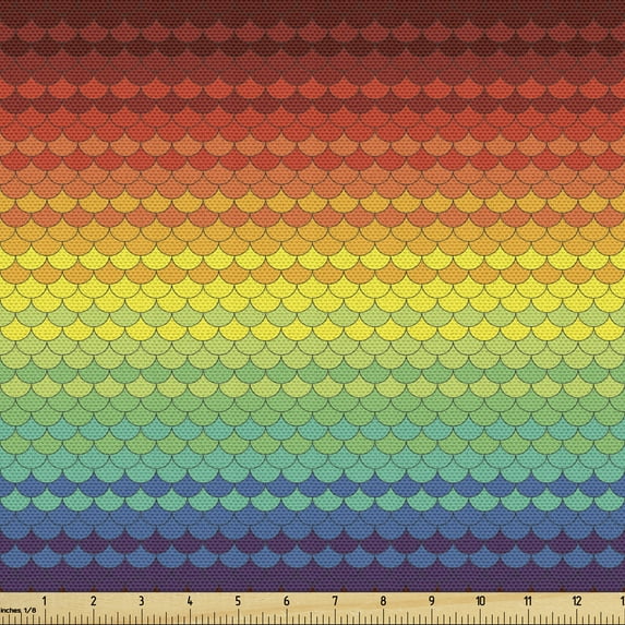 Ambesonne Fiesta Fabric by the Yard Upholstery, Colorful Rainbow Scale, 2 Yards, Multicolor