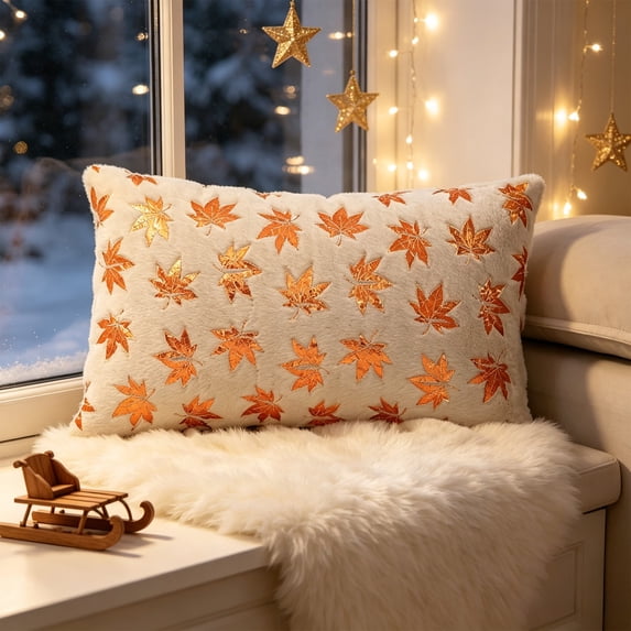 Fievgin 12x20" Maple Leaf Fall Pillow Covers, Soft Beige Thanksgiving Throw Pillow Cases for Farmhouse Sofa Bed Home Decor
