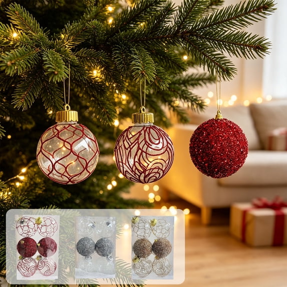 Fievgin 6 Pcs Christmas Ball Ornaments, 3.14in Glitter & Thread-Wrapped ...