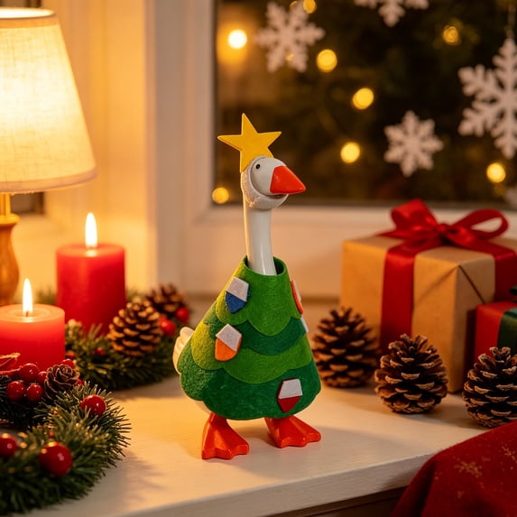 Fievgin 7in Desk Goose with Interchangeable Outfit Set, Resin Magnetic Mini Goose Statue for Home Office Key Holder Decor