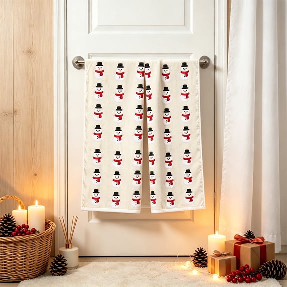 Fievgin Christmas Kitchen Towels Set of 2, Soft Absorbent Holiday Hand Towels with Snowman Design for Bathroom Kitchen, 16x24"