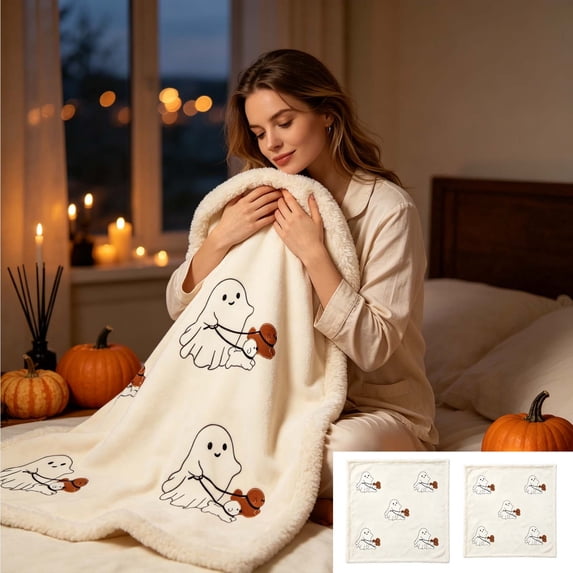 Fievgin Halloween Throw Blanket, Cute Ghost Dog Soft Cozy Flannel Blanket for Party Sofa Bed Living Room, 28x39in