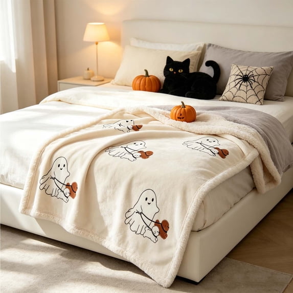 Fievgin Halloween Throw Blanket, Cute Ghost Dog Soft Cozy Flannel Blanket for Party Sofa Bed Living Room, 39x59in