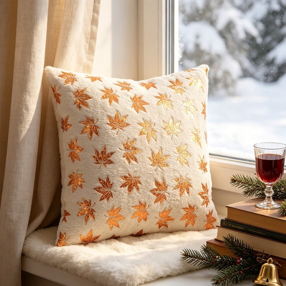 Fievgin Maple Leaf Fall Pillow Covers 18x18, Soft Beige Thanksgiving Throw Pillow Cases for Farmhouse Sofa Bed Home Decor